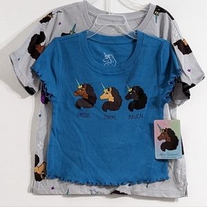 Afro Unicorn Girls Graphic T-Shirts, 2 Pack, Size Small (6-6X), New With Tag
